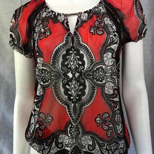 INC Printed Mesh Knit Top